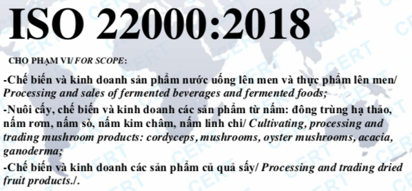 CHUNG NHAN ISO 22000 NÔNG SẢN